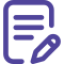 An icon of a purple clipboard with a checklist. The checklist consists of three lines and checkmarks next to each line. A veterinarian's hand holding a pencil is shown at the bottom right, as if writing or marking the checklist.